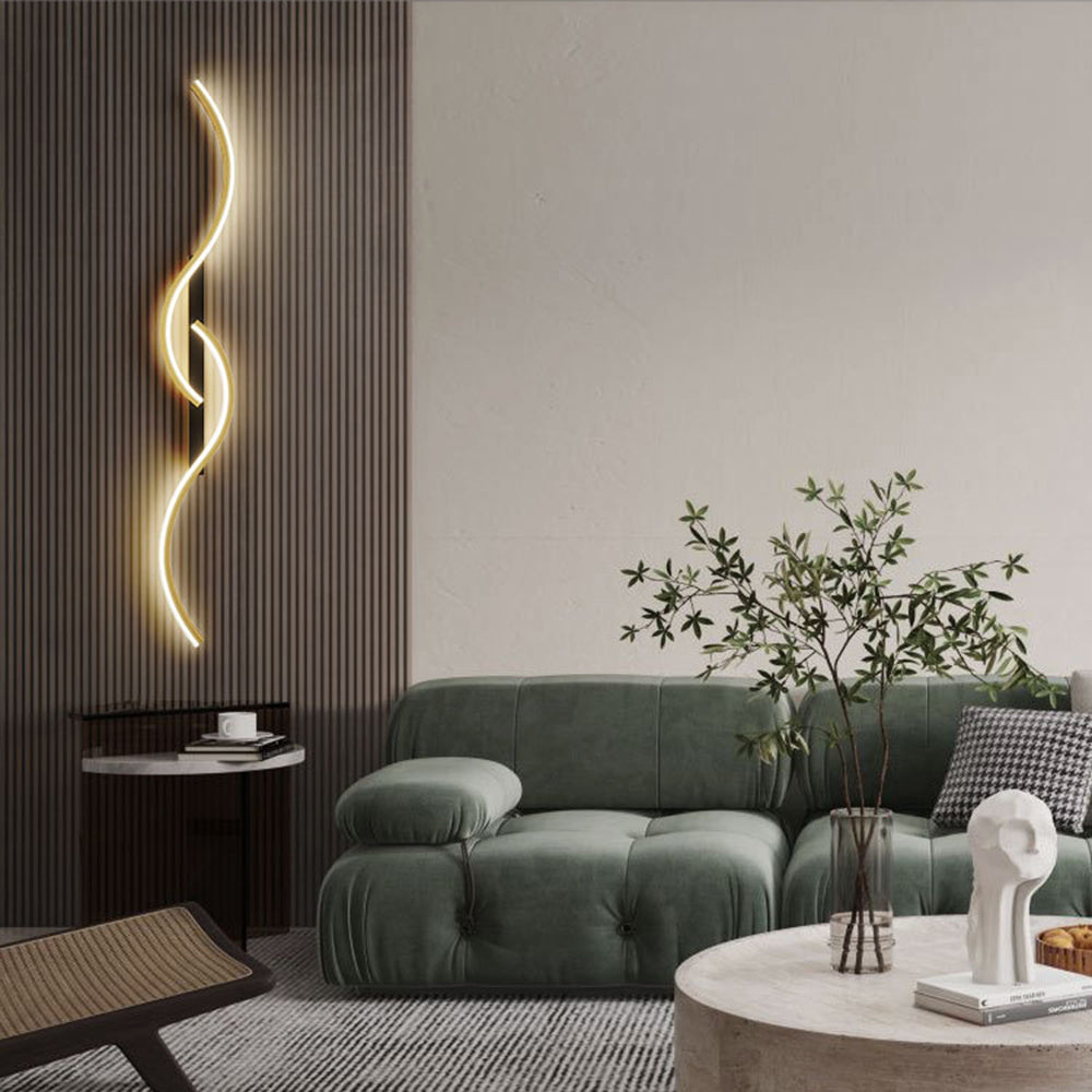 Vireth Modern Linear Wave Bedroom Wall Lamp, Black/Gold