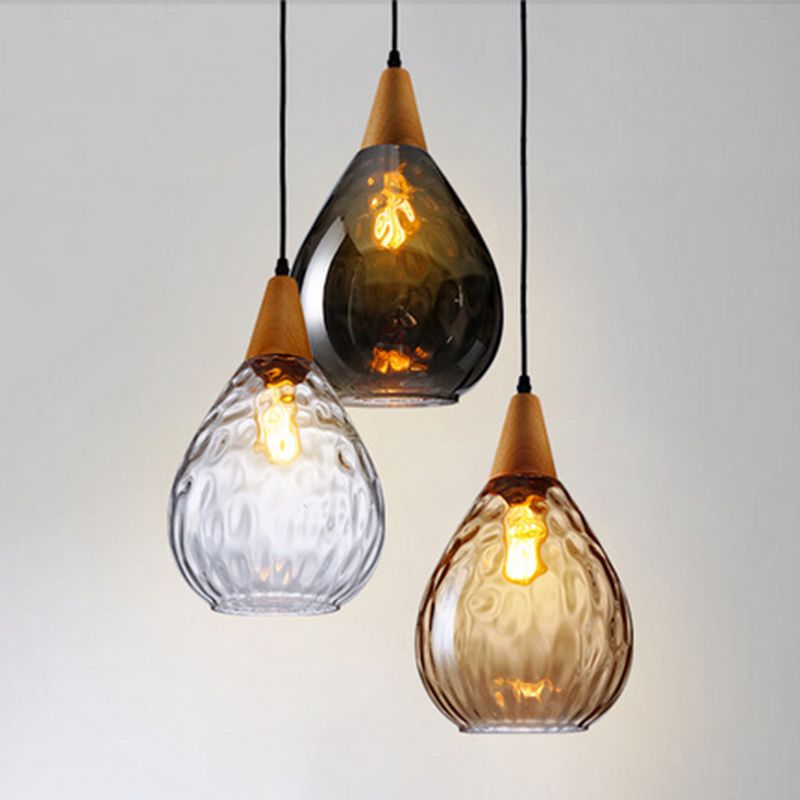 Alverin Pendant Light Glass Wood Amber