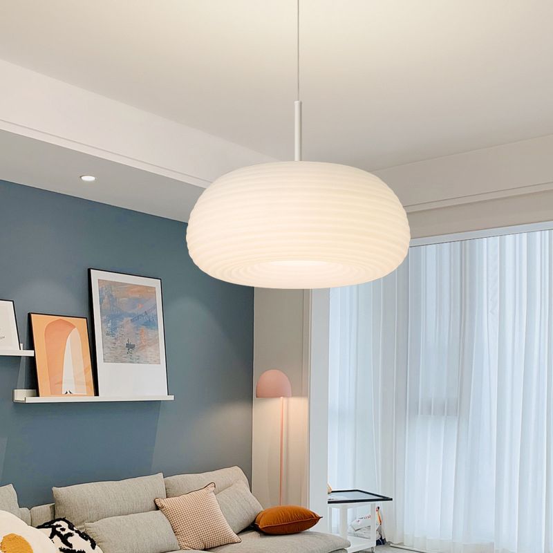 Zoriel Pendant Light White Glass Drum Shape