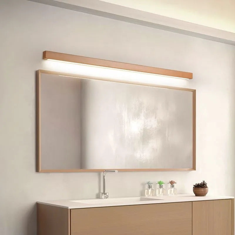 Varelin Wall Lamp Linear Mirror Wooden Front Vanity