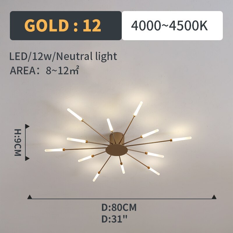 Kovon Flush-Mount Ceiling Light Fireworks, Black/Gold