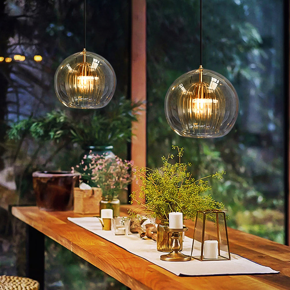 Althio Pendant Light Glass Globe Clear Amber