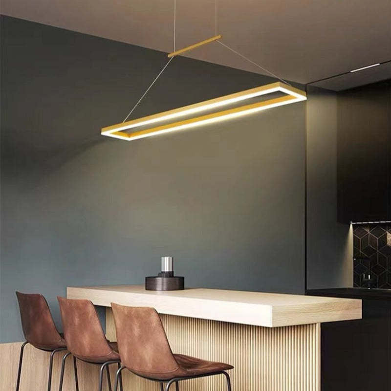 Nexil Modern Rectangular Hanging Pendant Light, Gold/Coffee