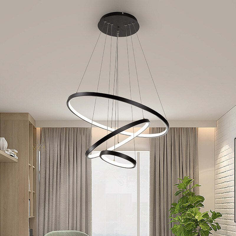 Toriq Pendant Light, Inner Ring Illuminated, White/Black/Gold