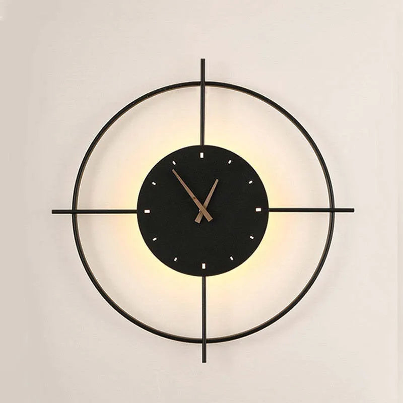 Norva Modern Clock Round Wall Lamp, Gold/Black