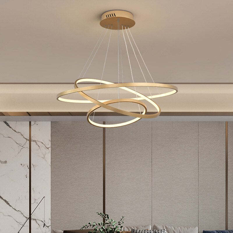 Toriq Pendant Light, Inner Ring Illuminated, White/Black/Gold