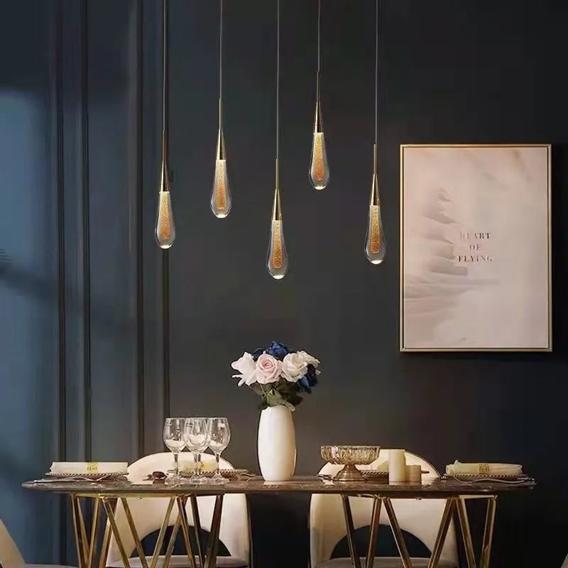 Eloria Pendant Light Crystal Glass Droplet Gold