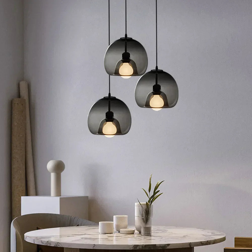 Norvia Pendant Light Globe Glass Amber/Smoky Grey