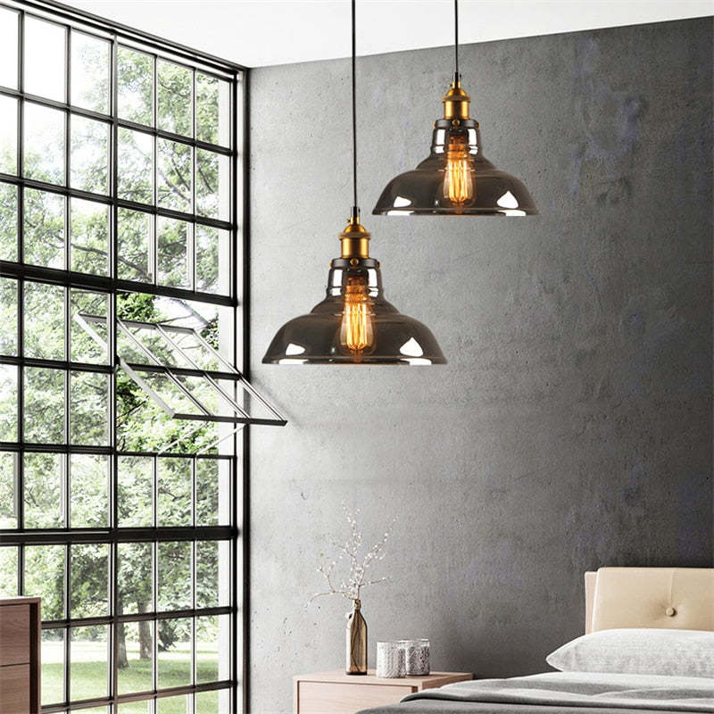 Teni Industrial Glass Pendant Light Clear/Amber/Smoke Grey