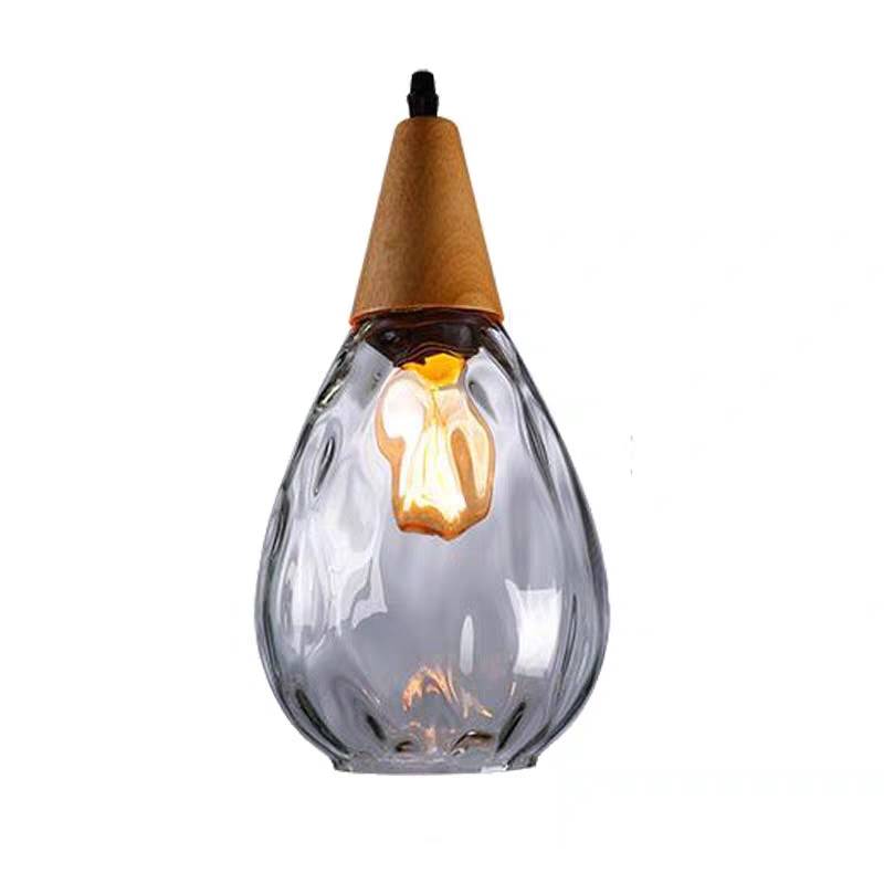 Alverin Pendant Light Glass Wood Amber