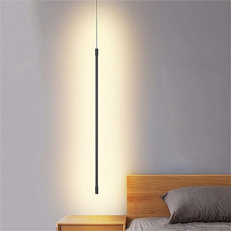 Tavix Minimalist Linear Pendant Light Bedside, Black