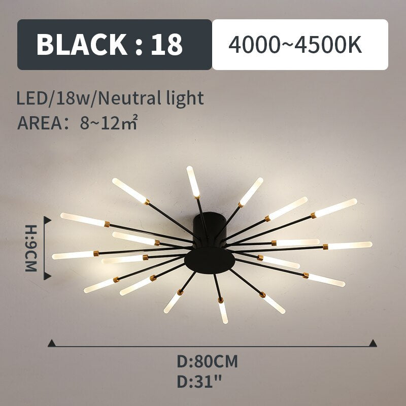 Kovon Flush-Mount Ceiling Light Fireworks, Black/Gold