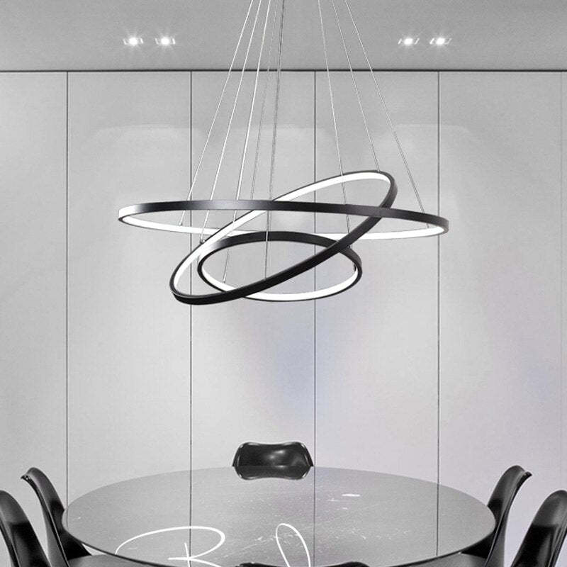 Toriq Pendant Light, Inner Ring Illuminated, White/Black/Gold