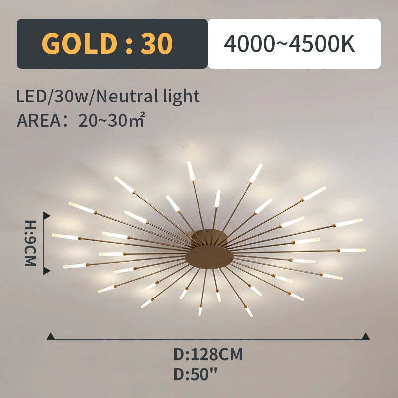 Kovon Flush-Mount Ceiling Light Fireworks, Black/Gold