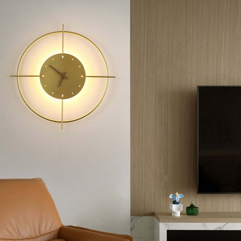 Norva Modern Clock Round Wall Lamp, Gold/Black