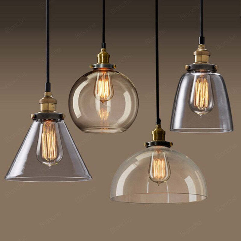 Teni Industrial Glass Pendant Light Clear/Amber/Smoke Grey