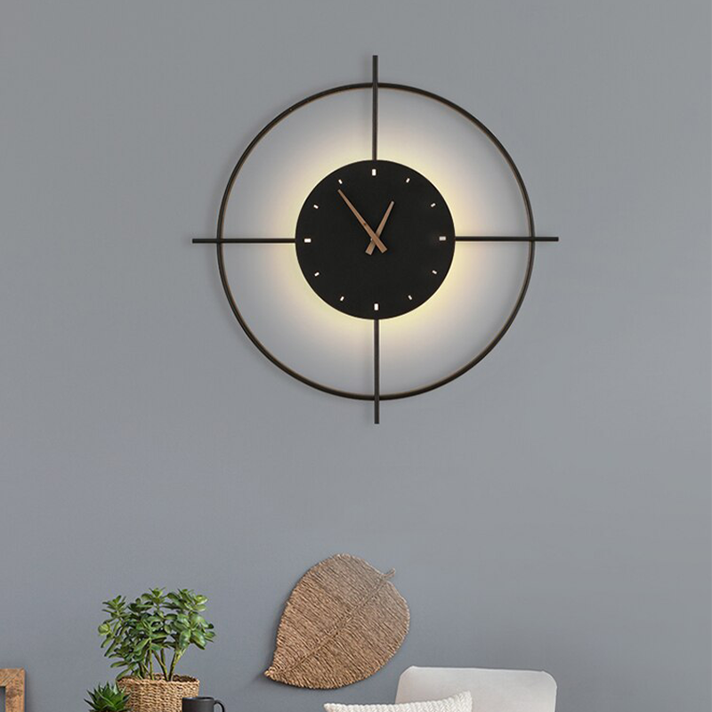 Norva Modern Clock Round Wall Lamp, Gold/Black