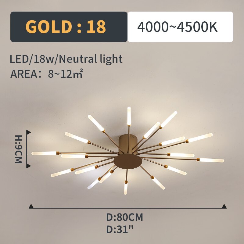 Kovon Flush-Mount Ceiling Light Fireworks, Black/Gold
