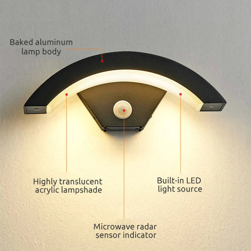 Alvyn Wall Lamp Nordic Arc Waterproof LED Outdoor Black