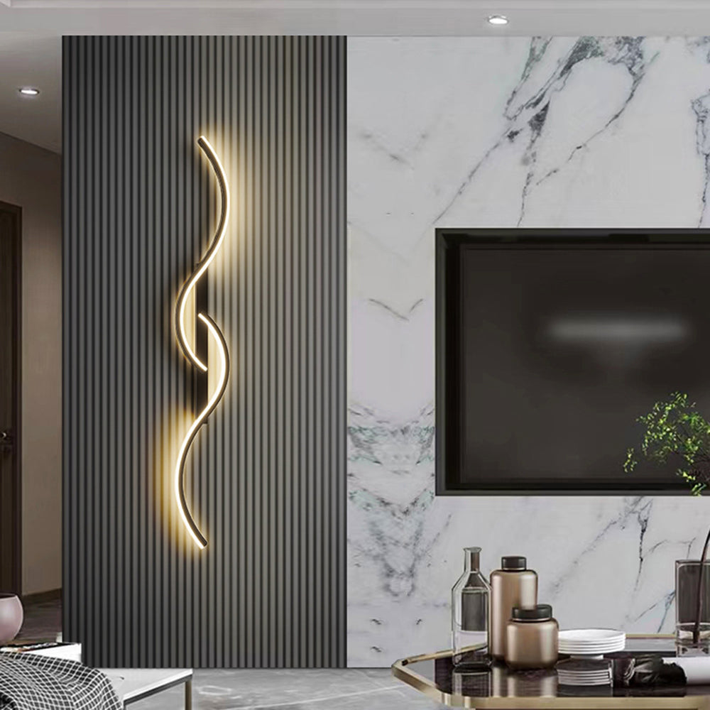 Vireth Modern Linear Wave Bedroom Wall Lamp, Black/Gold