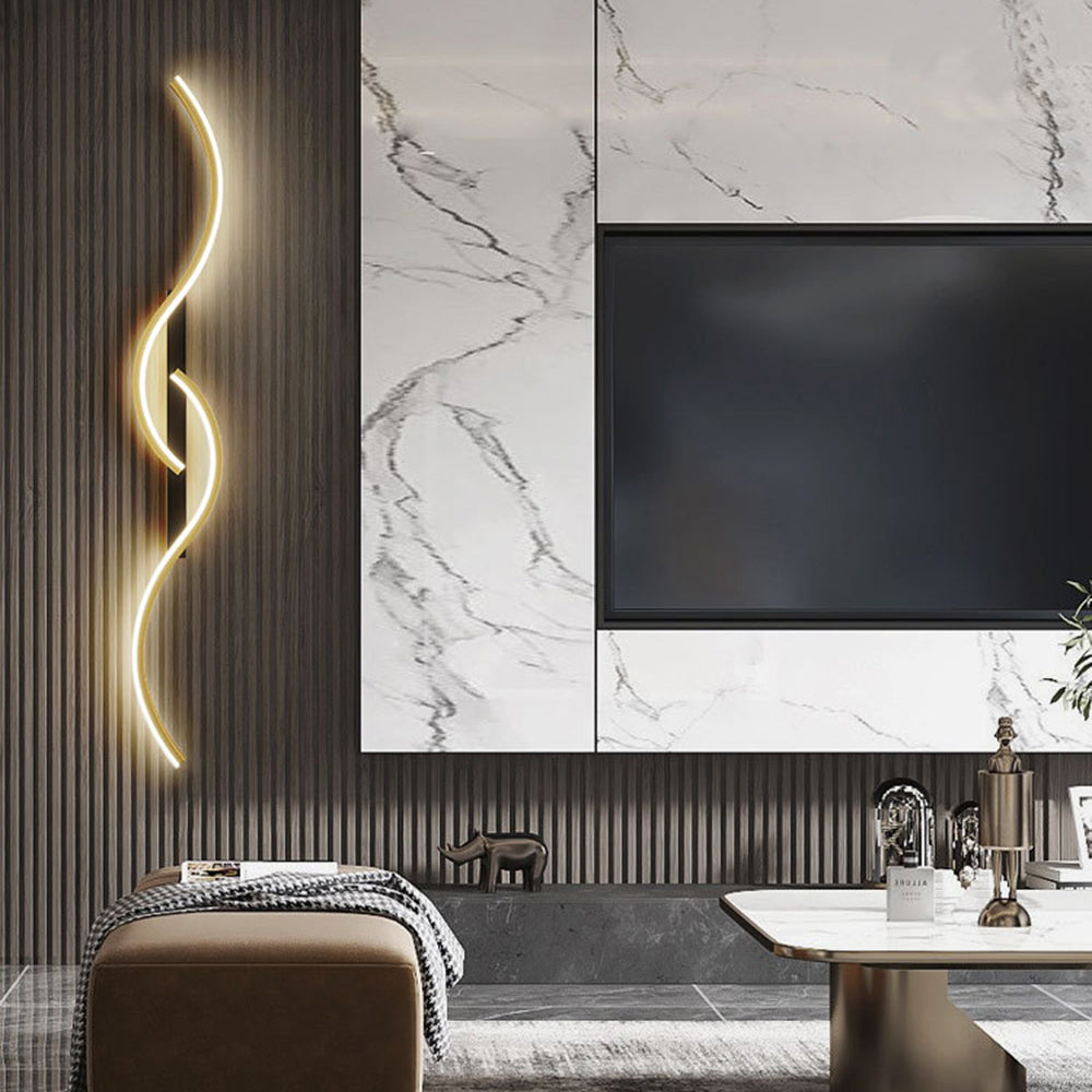 Vireth Modern Linear Wave Bedroom Wall Lamp, Black/Gold