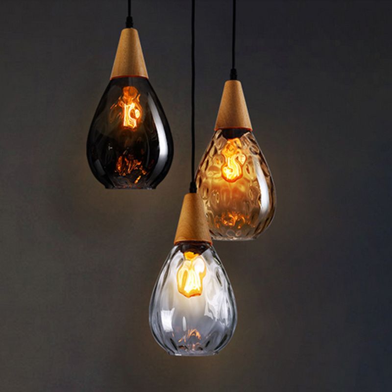 Alverin Pendant Light Glass Wood Amber