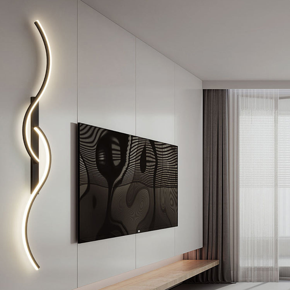 Vireth Modern Linear Wave Bedroom Wall Lamp, Black/Gold