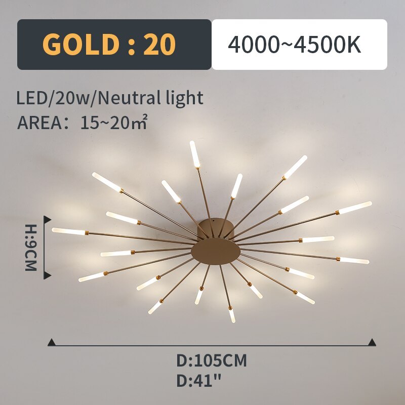 Kovon Flush-Mount Ceiling Light Fireworks, Black/Gold