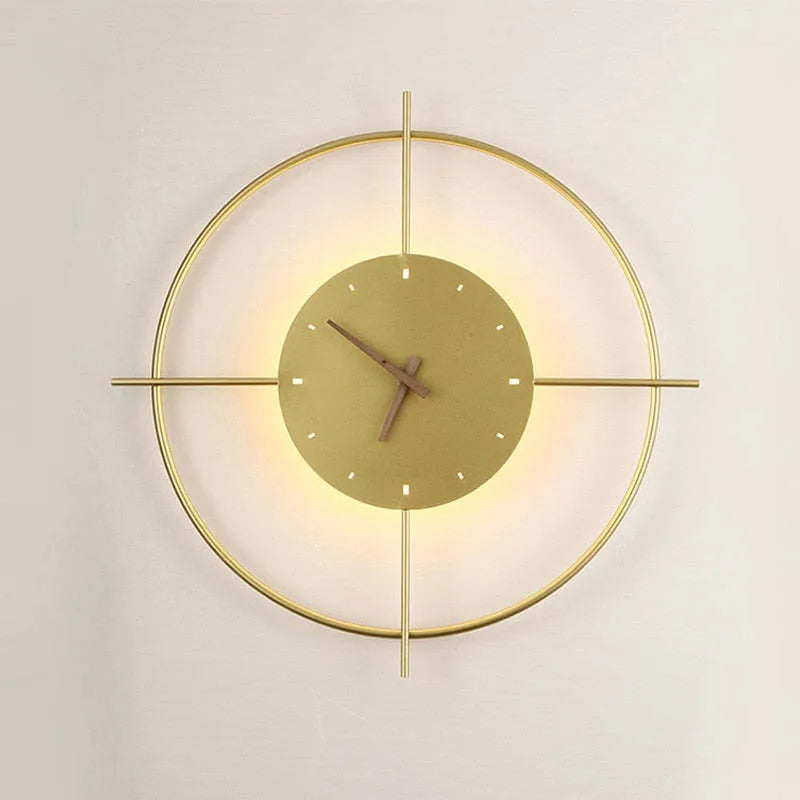 Norva Modern Clock Round Wall Lamp, Gold/Black