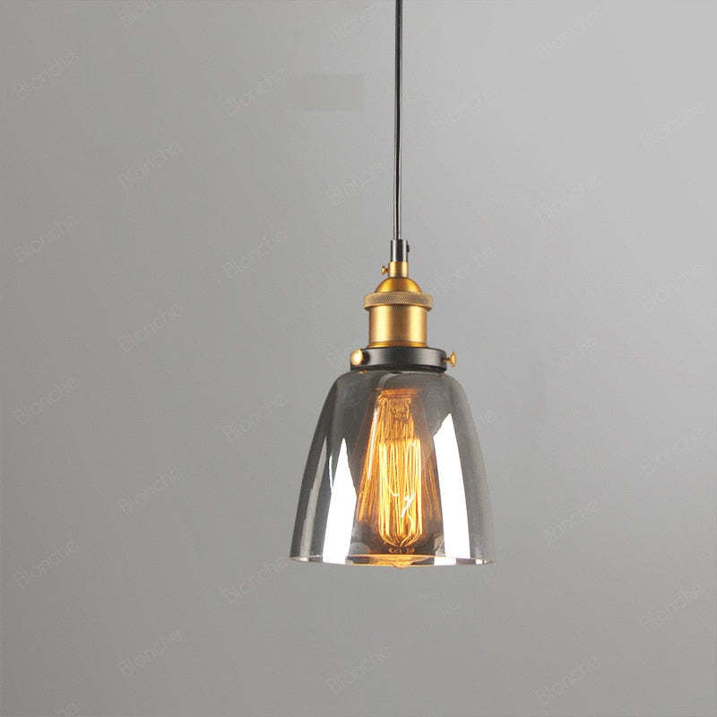 Teni Industrial Glass Pendant Light Clear/Amber/Smoke Grey