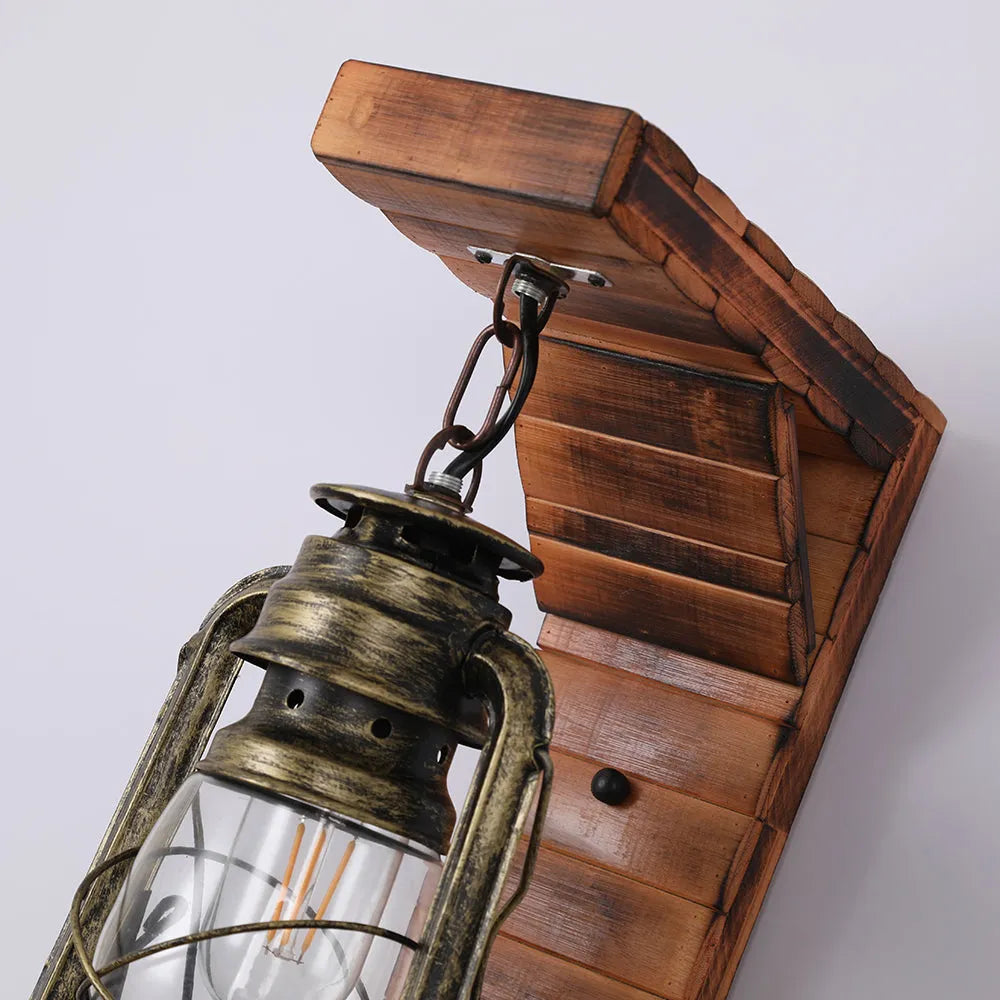 Orlena Wall Lamp Lantern Vintage Wooden Rustic