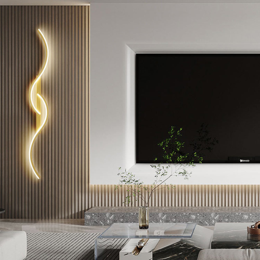Vireth Modern Linear Wave Bedroom Wall Lamp, Black/Gold