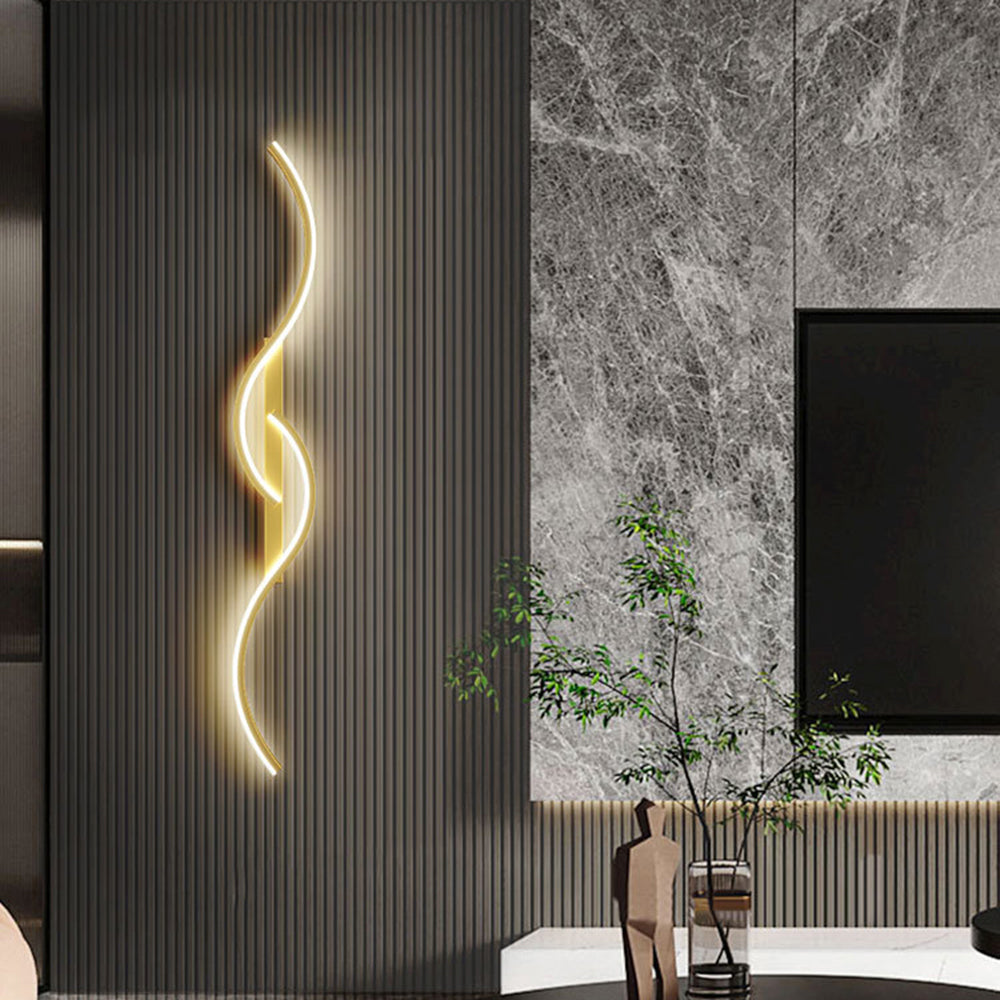 Vireth Modern Linear Wave Bedroom Wall Lamp, Black/Gold