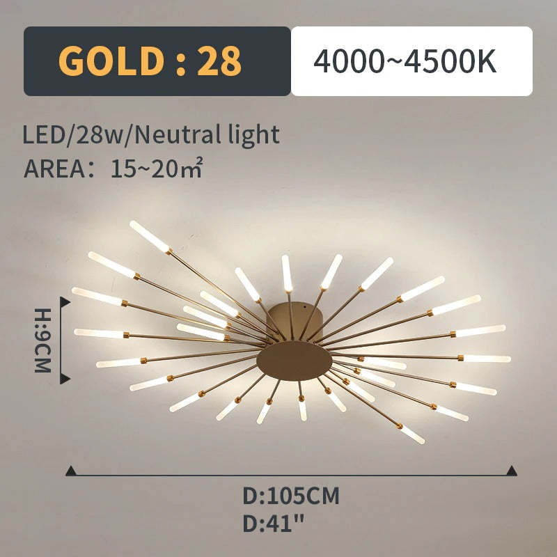 Kovon Flush-Mount Ceiling Light Fireworks, Black/Gold