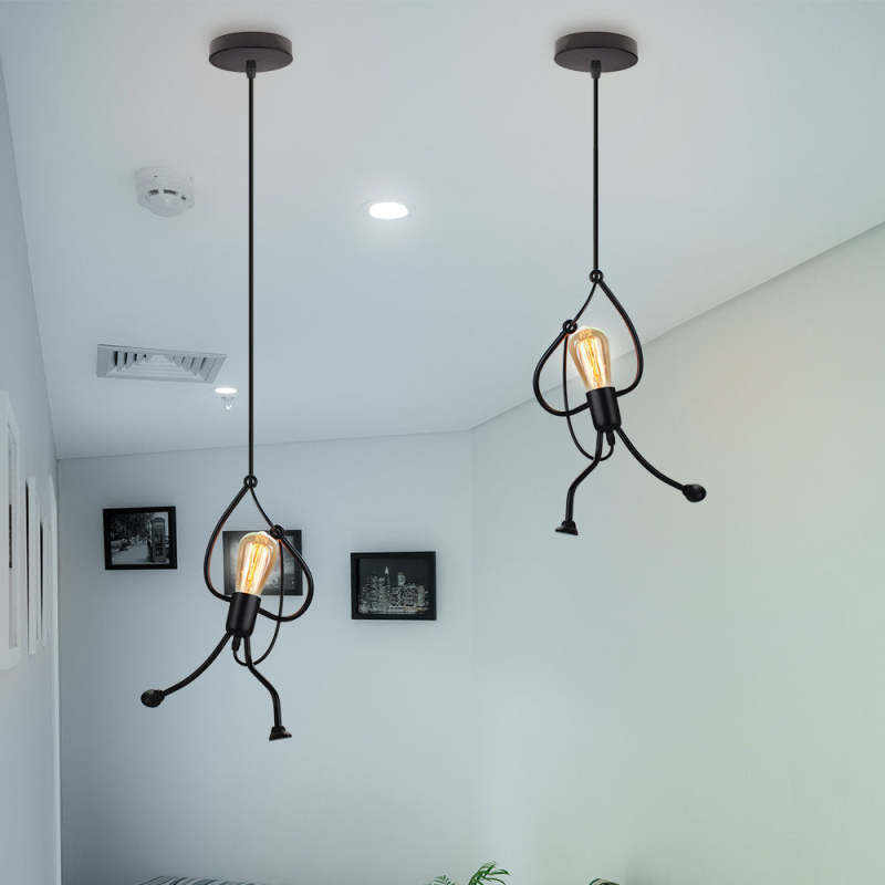 Esi Retro Modern Iron Man Pendant Light, Black
