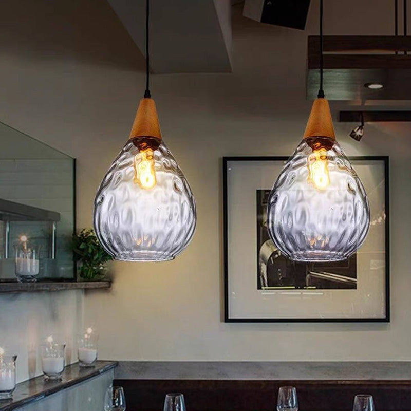 Alverin Pendant Light Glass Wood Amber