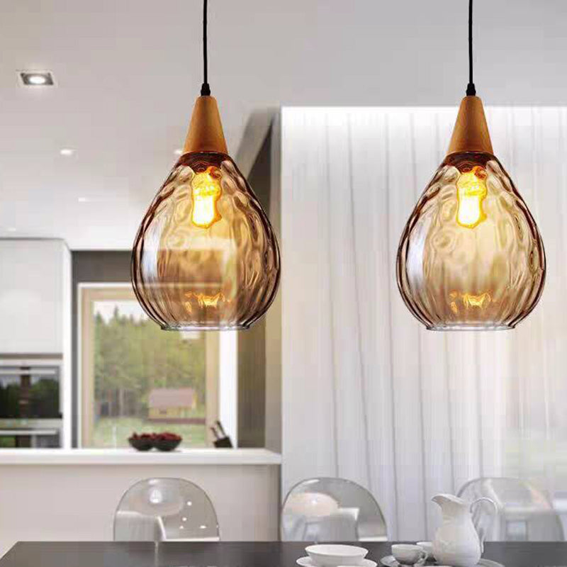 Alverin Pendant Light Glass Wood Amber