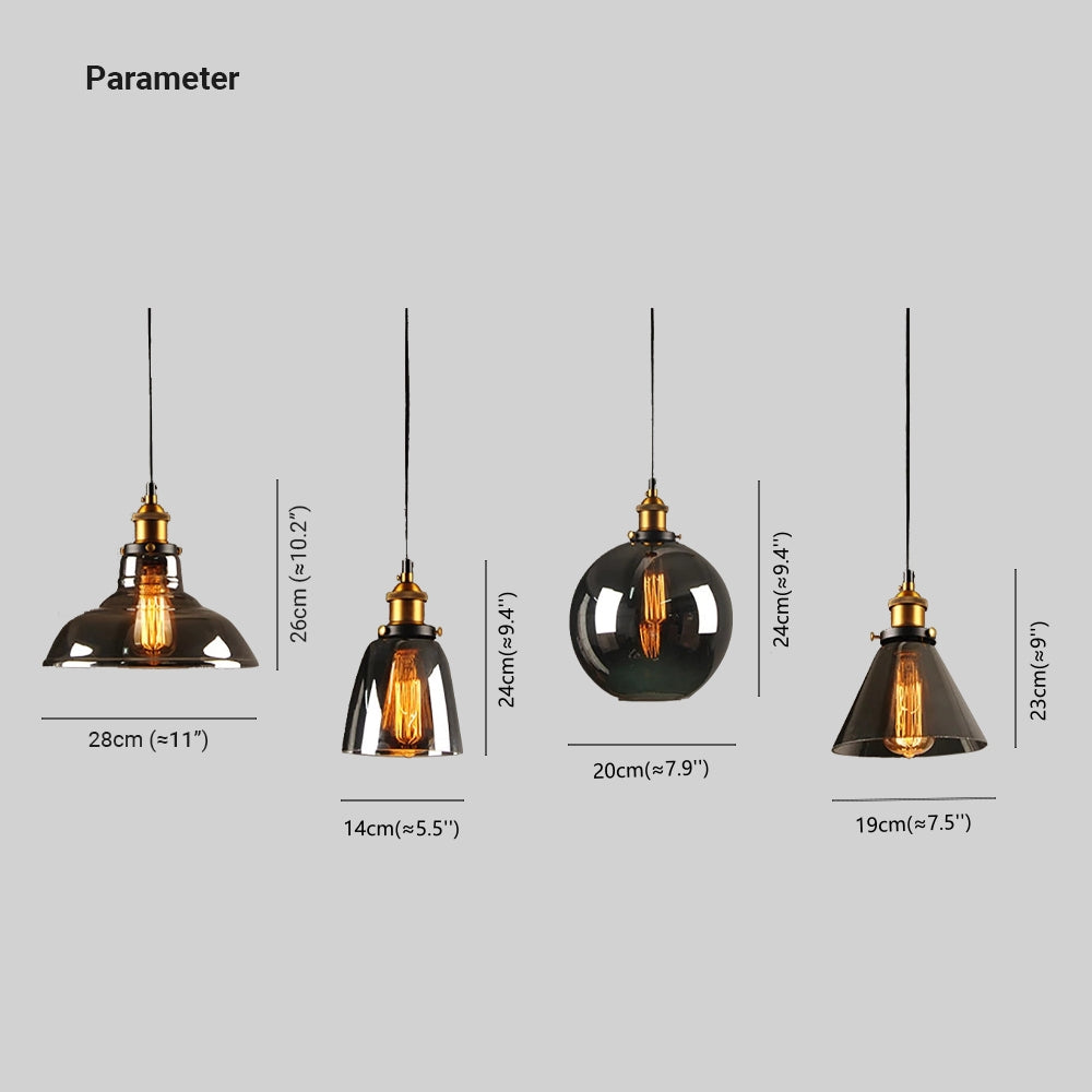 Teni Industrial Glass Pendant Light Clear/Amber/Smoke Grey