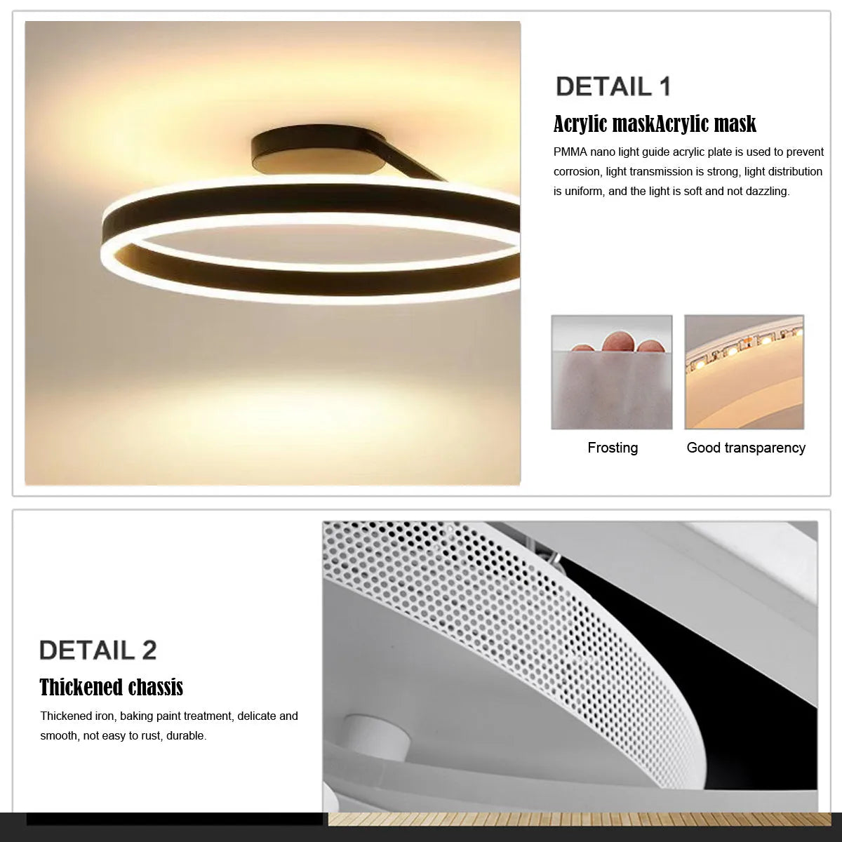 Solinor Modern Circle Flush Mount Ceiling Light, Black & White