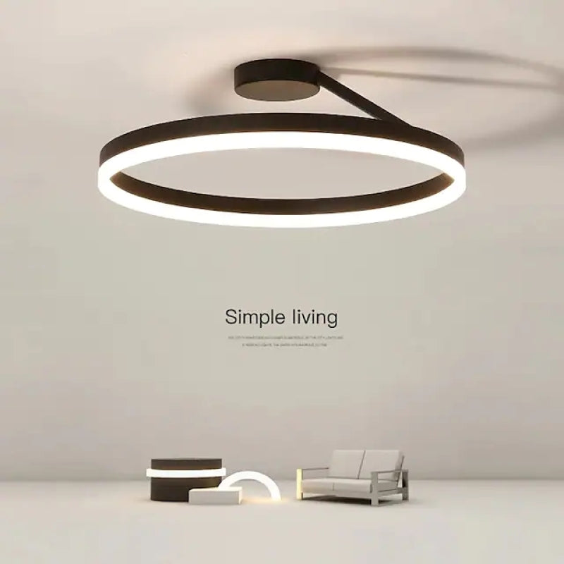 Solinor Modern Circle Flush Mount Ceiling Light, Black & White