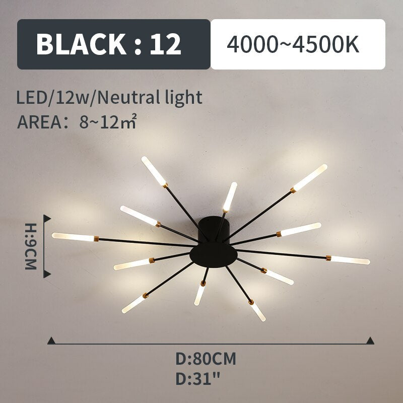 Kovon Flush-Mount Ceiling Light Fireworks, Black/Gold