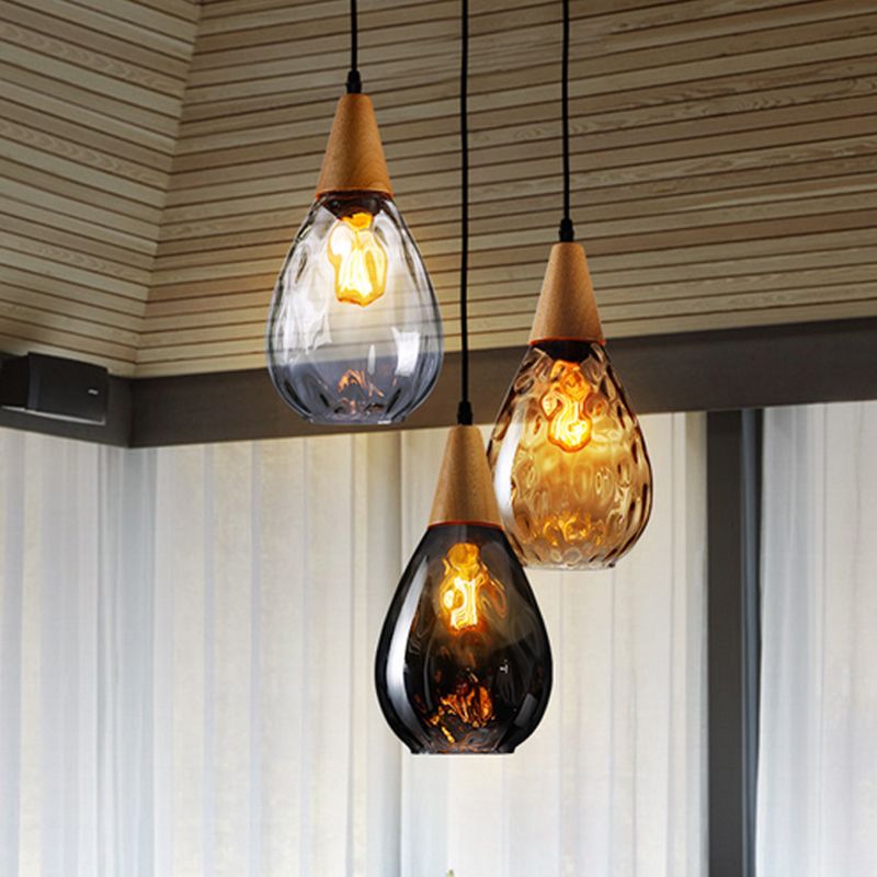 Alverin Pendant Light Glass Wood Amber