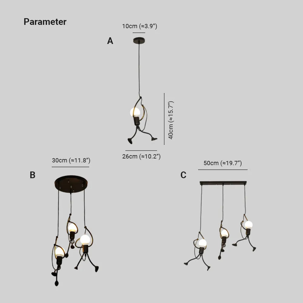 Esi Retro Modern Iron Man Pendant Light, Black